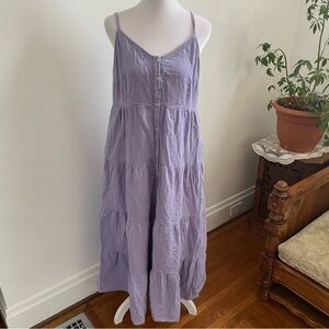 Lavender Tiered Button-Front Cotton Maxi Dress with pockets